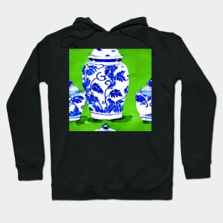 Chinoiserie jars on green Hoodie